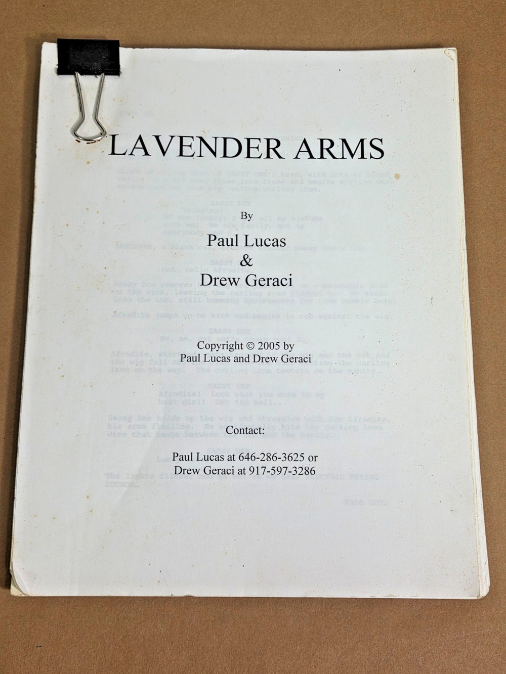 Lavender Arms Original 2005 Film Script by Paul Lucas & Drew Geraci - Rare
